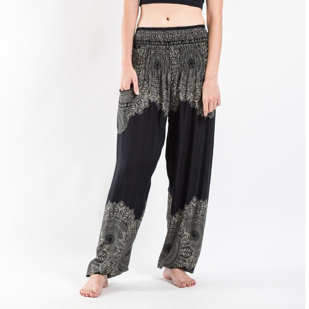 Floral Mandalas Women's Harem Pants in Black & White